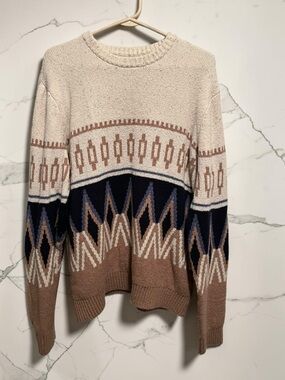Old Navy XL Crewneck Sweater - Cream, Brown & Navy NWOT